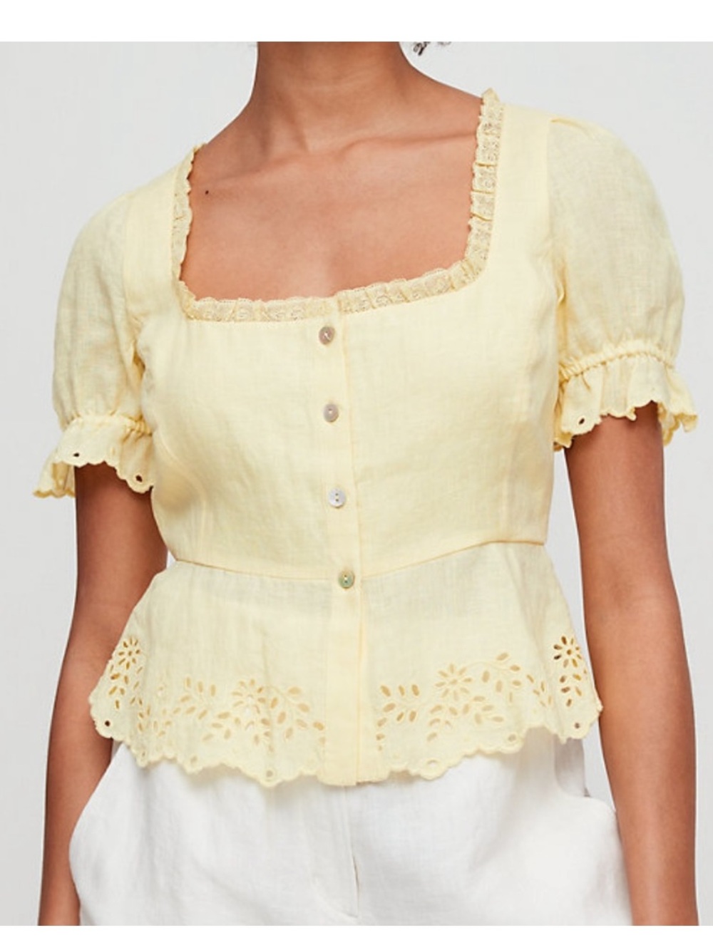 Button Front Linen Blouse from Aritzia, Butter Yellow